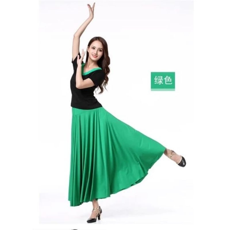 Rok Line Dance Motif Payung Polos Panjang Rok Line Dance  Belly Dance Salsa Latin Kostum Import Terl
