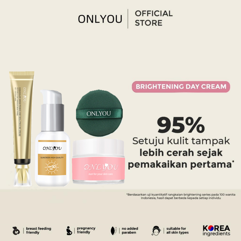 ONLYOU 4pcs Paket / ONLYOU Foundation pelembab Waterproof Concealer + ONLYOU Instant Brightening Ton