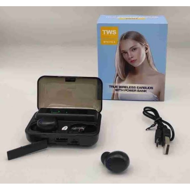 Headset Bluetooth TWS F9-5 v5.0 Earphone Wireless 2in1