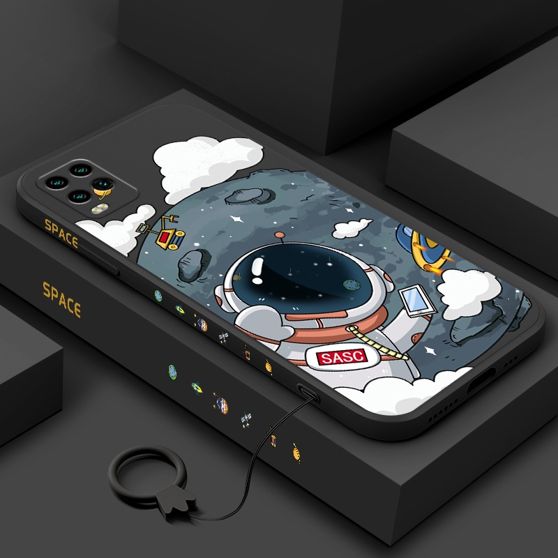 Case Oppo A54 CUTE ASTRONAUT free tali Cartoon Silicone Square Gambar