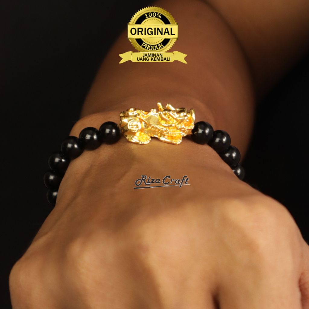 Sylviana723 Gelang Feng Shui Pria Wanita Pixiu Naga Emas Lapis Asli 24K Original By Rizacraft
