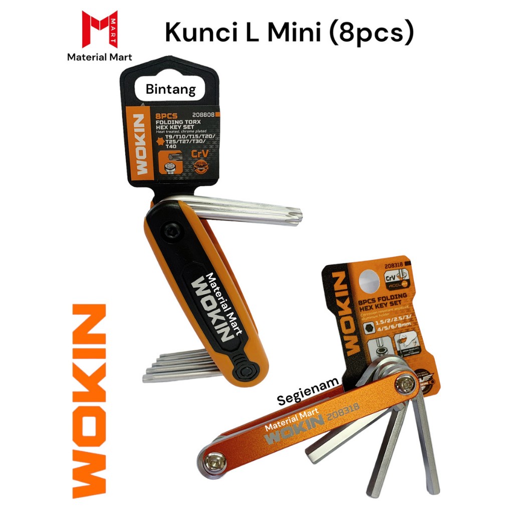 Kunci L Lipat Wokin | Hex Key Hexagonal Segi Enam | Kunci L Bintang TorX | Material Mart
