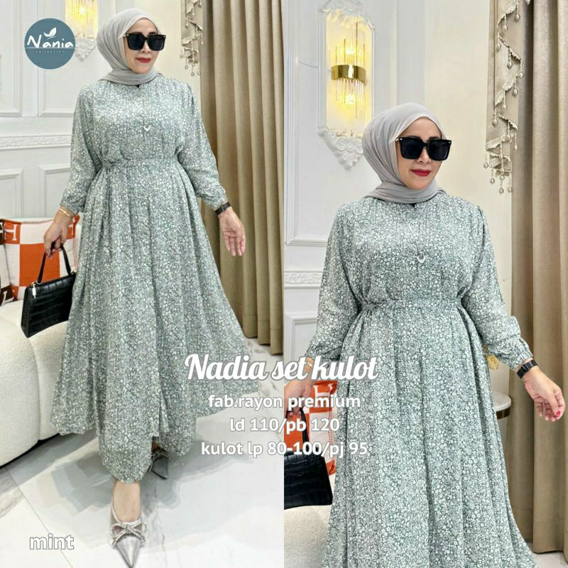 Nadia Set Kulot By Nania | Setelan Long Tunik Rayon XL Ld110 Dan Celana Kulot