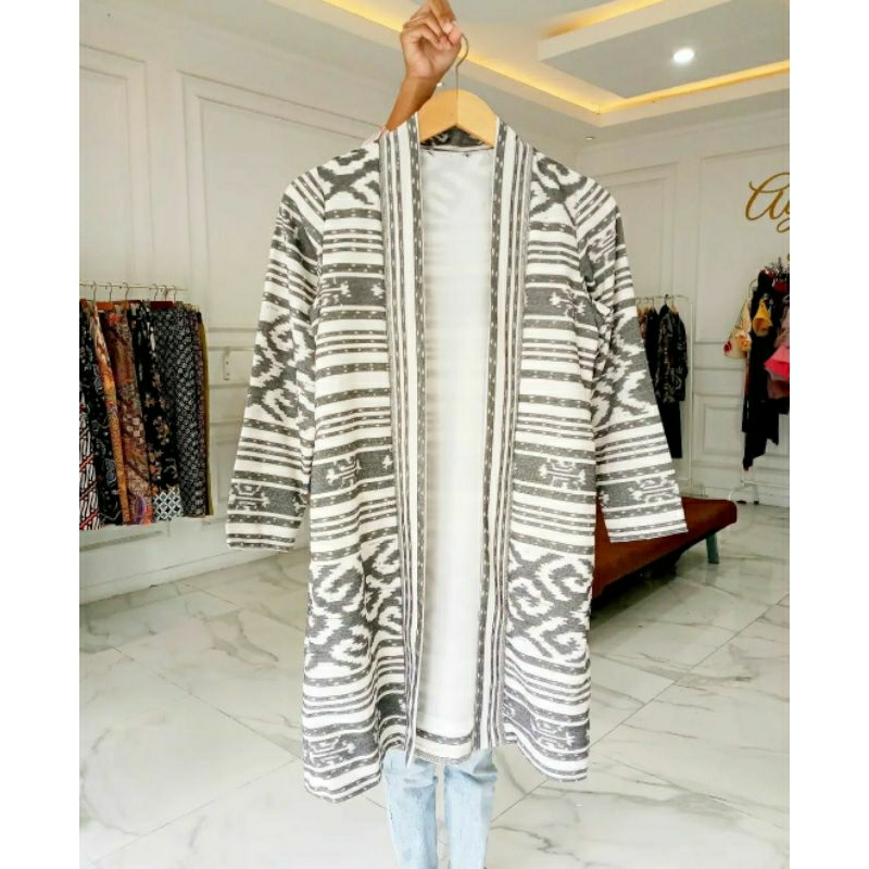 LONG CARDIGAN TENUN ETNIK WARNA PUTIH TULANG