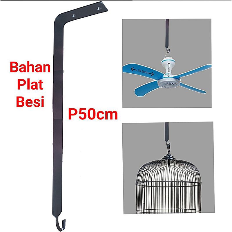 Gantungan kipas angin gantung dan sangkar burung tempel plafon bahan besi P50cm