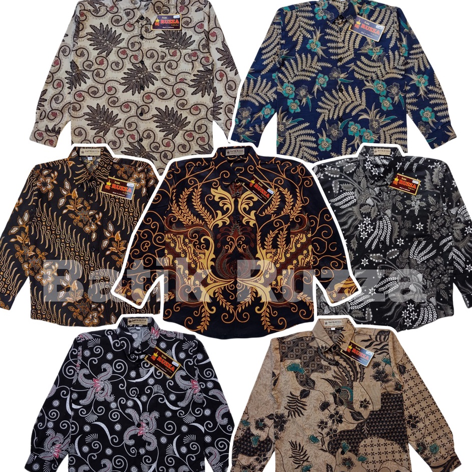 SALE RUZZA Batik Anak Lengan Panjang Ukuran 315 Tahun Kemeja Motif Manggar Hijau Daun Baju Laki laki