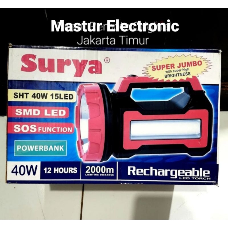SENTER SURYA SHT 40W 15LED FLASHLIGHT RECHARGEABLE SENTER 40WAT LED