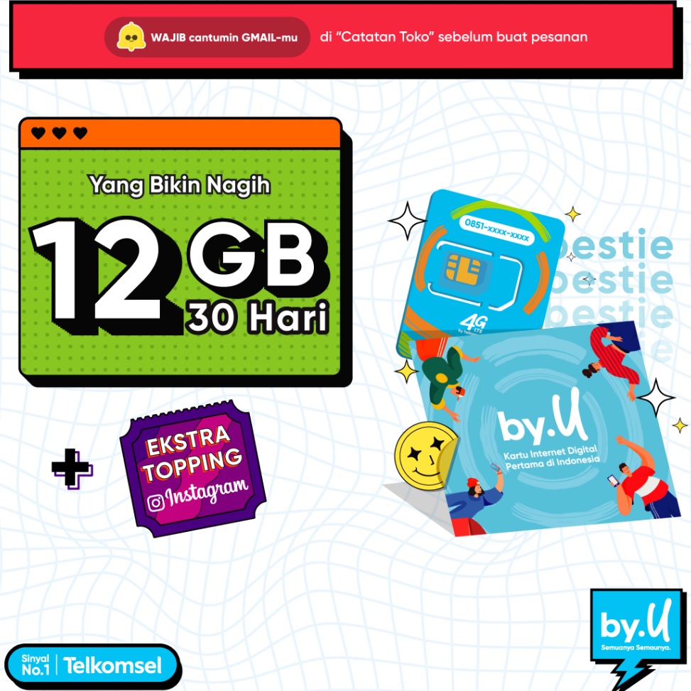 DISKON Kartu Perdana byU Kuota 12 GB  Kuota Instagram 3 GB  3 Hari