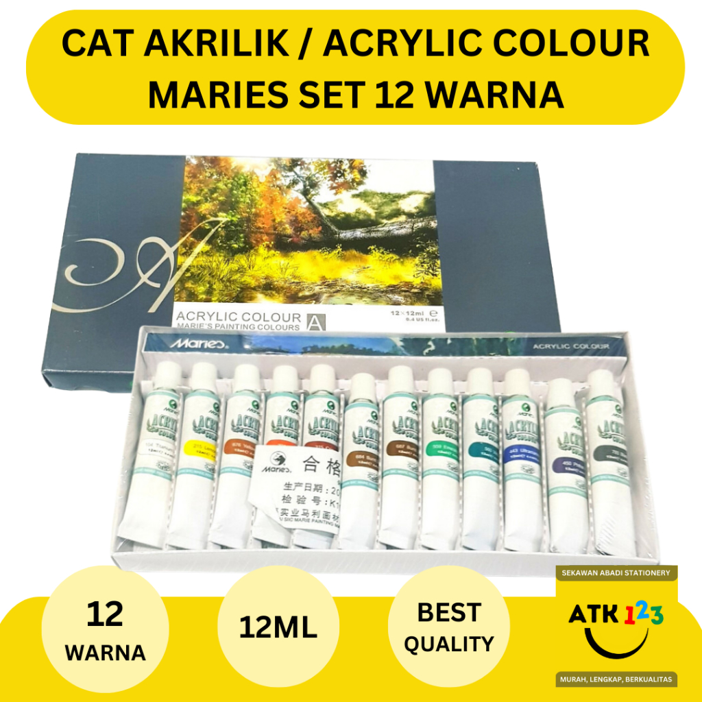

Cat Akrilik / Acrylic Colour / Cat Lukis Merk Marries 12 Warna
