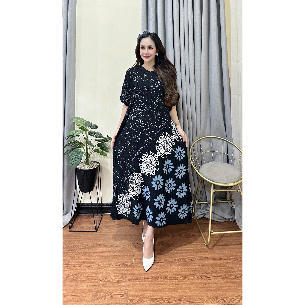 Batikid — Daster Cap Rayon Twill Handmade — Daster Santai Busui Bahan Adem  — Angkasa Biru