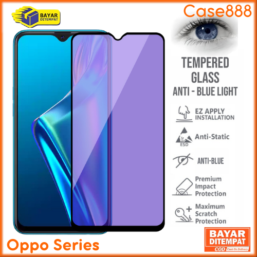Tempered Glass 10D 9H Cover Anti Shock BLUELIGHT ANTI RADIASI For Oppo A1K A5S A5 2020 A7 A9 2020 A11K A12 A17 A17K A18 4G A38 4G A57 4G A58 4G A77S A78 A98 Reno 4 4F 5 5F 64G 7 4G  7Z 7 5G  8T 4G
