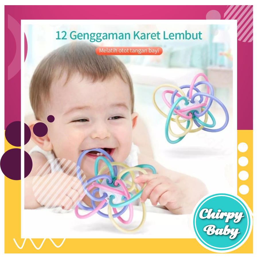 Teether bayi mainan gigitan BPA FREE / baby rattle teether bola Manhattan bahan silikon
