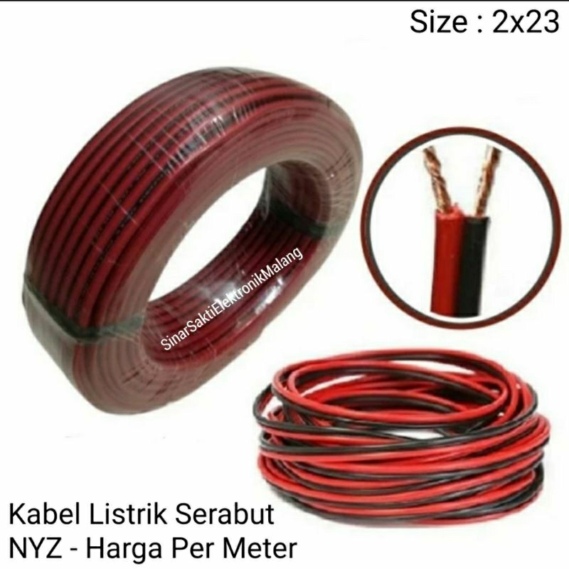Kabel Listrik Serabut Merah Hitam NYZ 2x23 2 x 23 Per Meter
