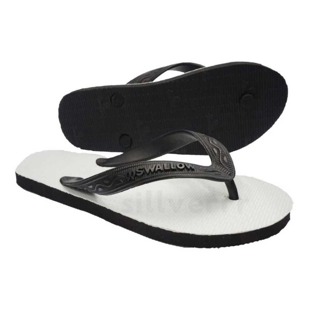 Sandal Swallow Hitam Putih Pria Wanita Ukuran Besar 12 Bahan Karet Anti Licin COD
