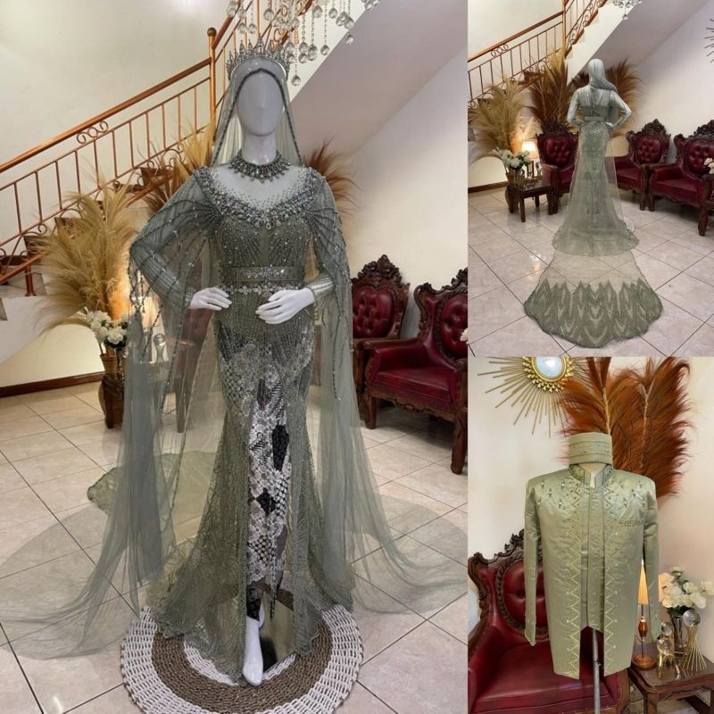 Kebaya akad pengantin full payet premium ekor cheongsam couple