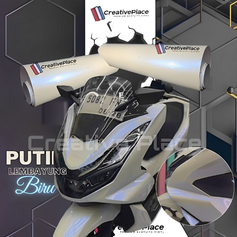 sticker skotlet motor putih lembayung biru premium scotlite putih mutiara biru