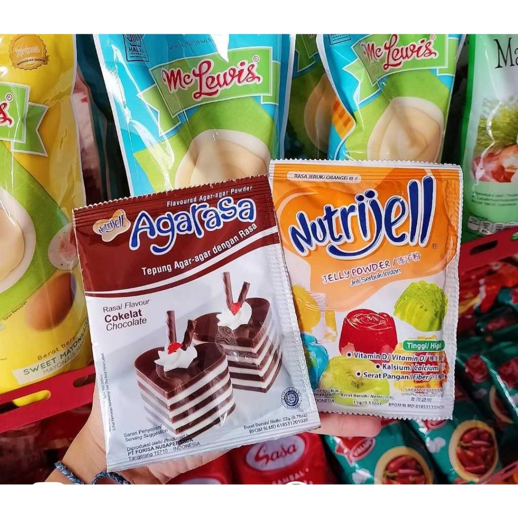 

Nutrijel Jeruk, Nutrijel Melon 15gram dan Agarasa Coklat 22gram