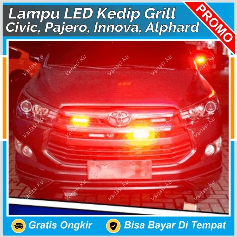 LAMPU KEDIP MOBIL MOTOR BUMPER GRILL DEPAN 16 TITIK MATA LED SUPER TERANG SILAU BIRU MERAH PUTIH NMA