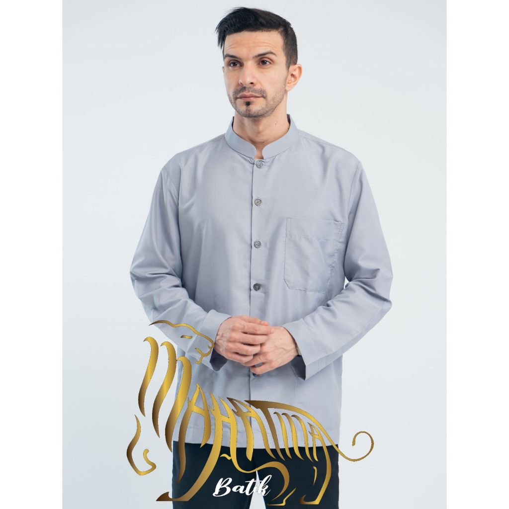 Baju Lebaran Baju Koko Pria Lengan Panjang Grey