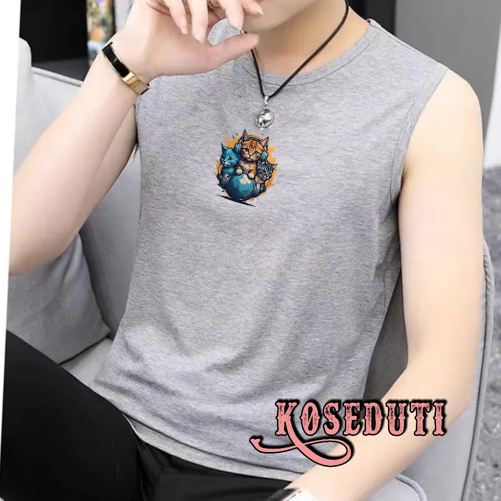 kaos singlet pria dewasa / kaos singlet pria Logo 3D KUCING/ baju singlet pria dewasa / kaos kutang 