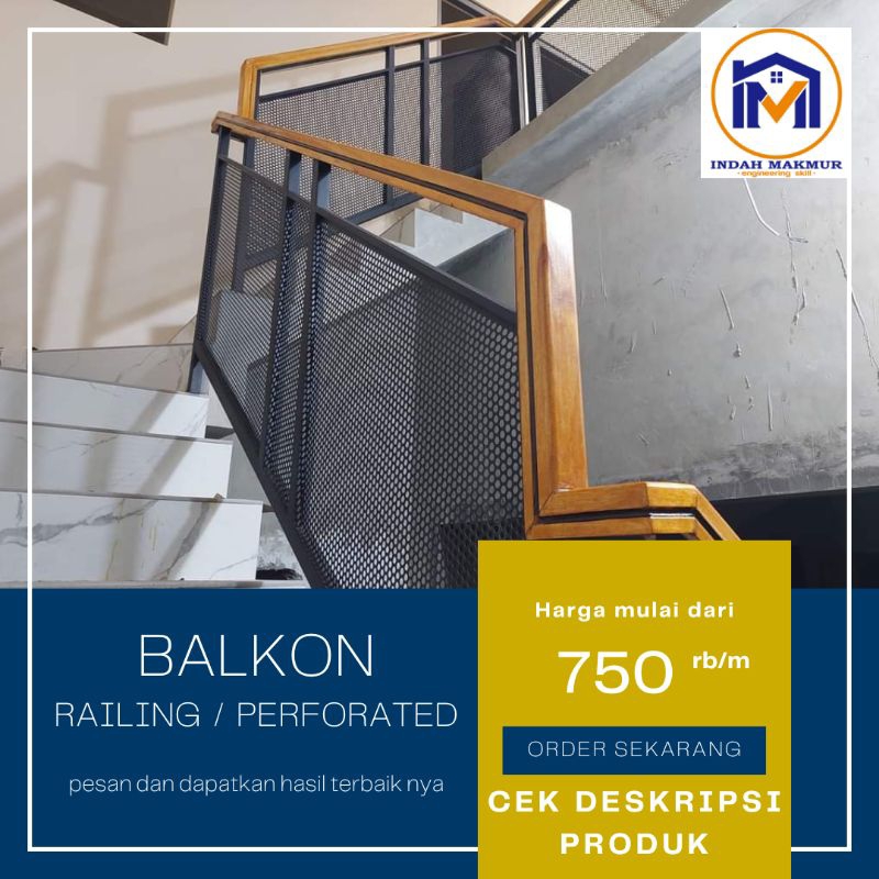Pagar balkon / railing model industrial perforated / plat lubang