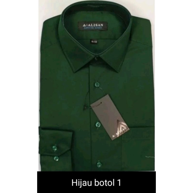 Alisan Kemeja Polos Lengan Panjang Reguler Hijau Botol 1.