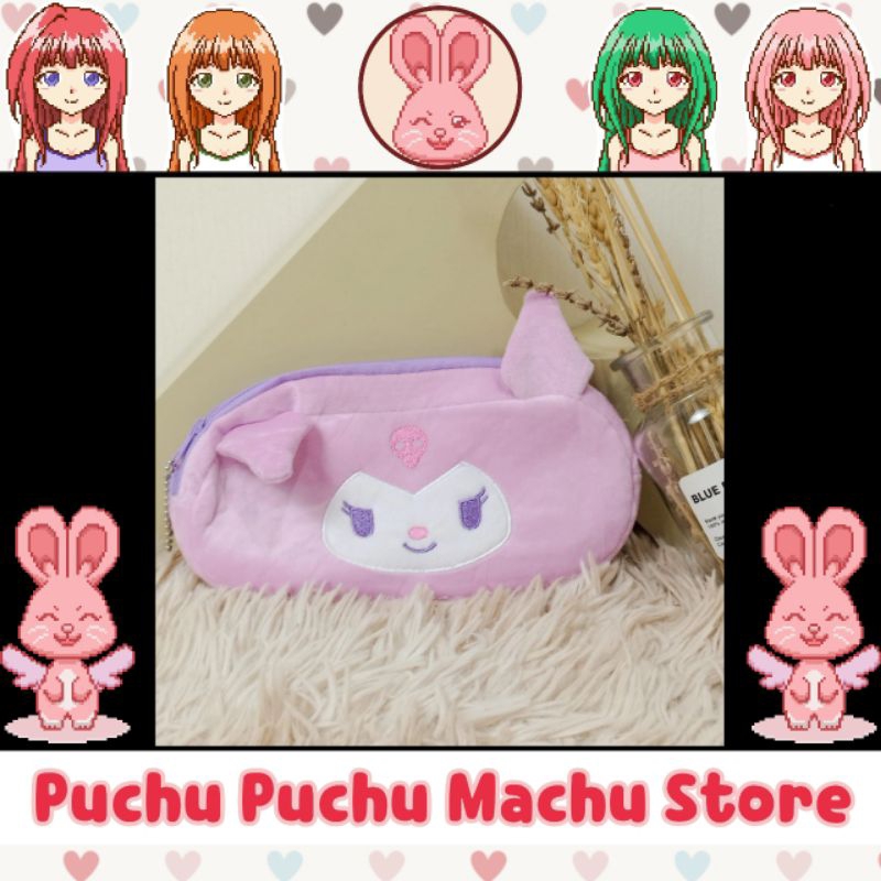

Kotak Pensil KUROMI Karakter SANRIO Kuping Bulu Halus Lembut