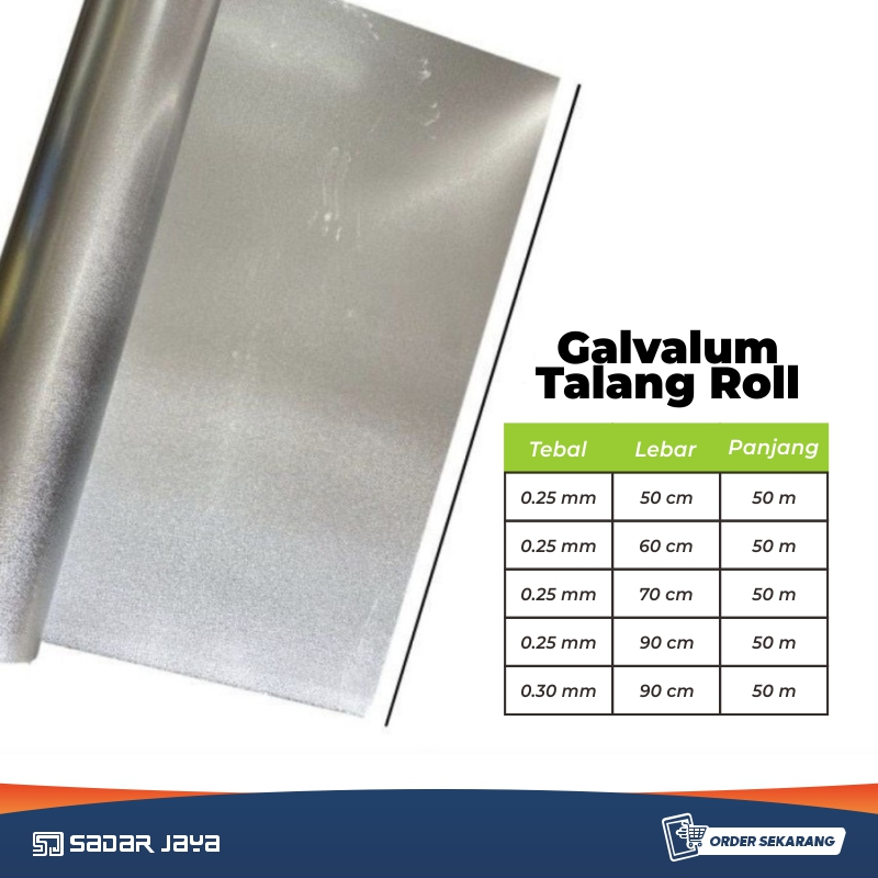 Talang Roll Galvalum Lembaran 50 meter Tebal 0,25 0,30mm Lebar 50 sampai 90cm Seng Talang Plat Sheet Galvalum