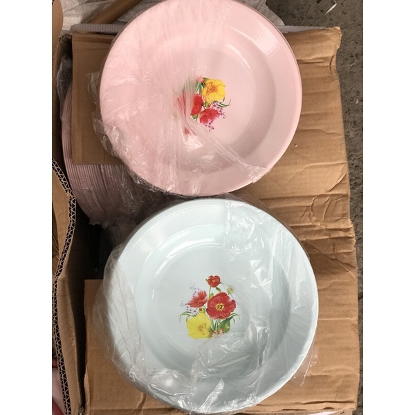 1 Lusin Piring enamel seng piring jadul motif warna 22 cm murah Motif Bunga