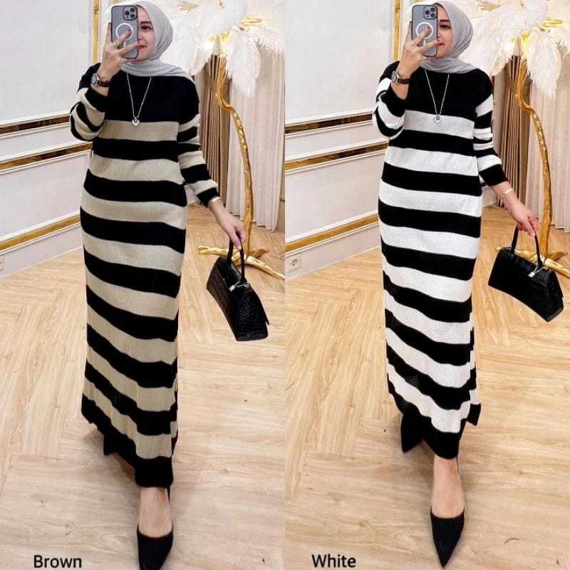 LONGDRESS POLOS GARIS/LONGDRESS RAJUT PRESSBODY