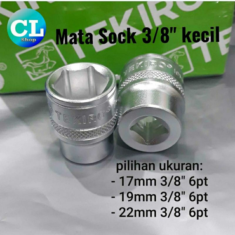 MATA SOCK KECIL 3/8" 6pt 17mm 19mm 22mm sok tekiro 3/8in kunci shock