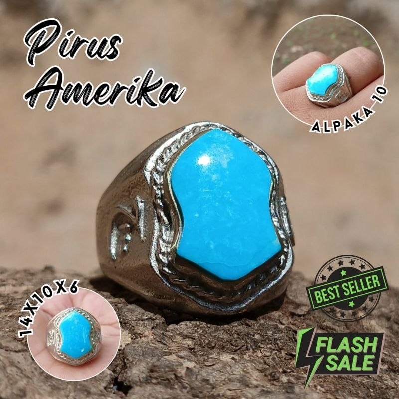 Cincin Pria / Cincin Batu Akik Natural (Asli) Pirus Amerika Polos Terompah Hu (COD) Dim Kantoran Rin