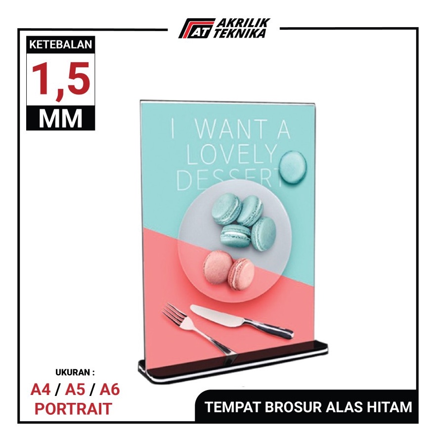 

ART L29J Tempat Brosur Akrilik Tent Card Holder Qris Barcode Nomor Menu Meja Kaki Hitam Ukuran A5