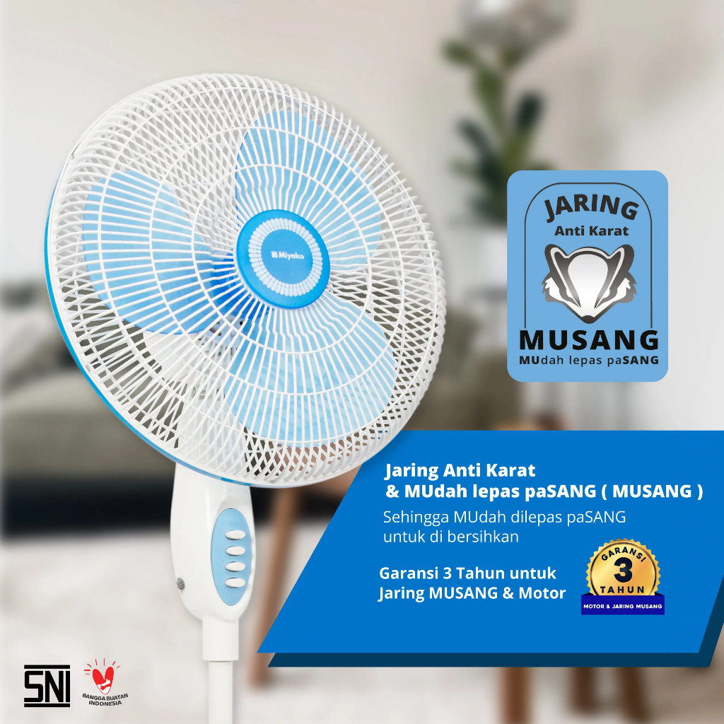 Miyako Kipas KAS-1618 B PL BIRU Standing stand Fan 16' Inch Kipas Angin Berdiri cross base 3 kecepat