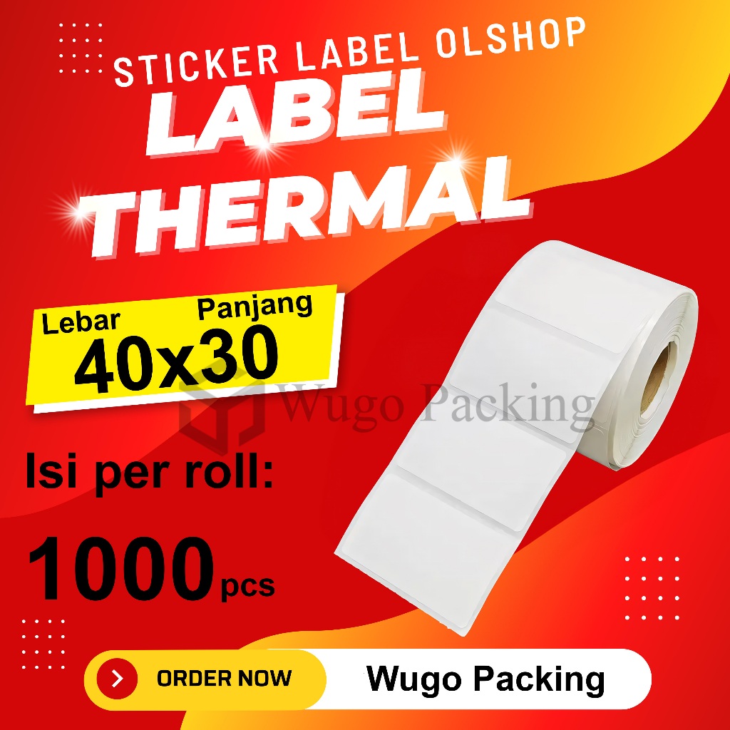 

LABEL THERMAL 40 X 30 mm isi 1000 pcs KERTAS STICKER DIRECT THERMAL