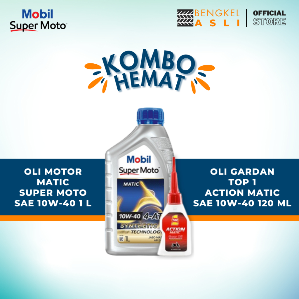 (KOMBO HEMAT OLI MOTOR MATIC + OLI GARDAN) Oli Motor Matic Super Moto SAE 10W-40 1 Liter + Oli Garda