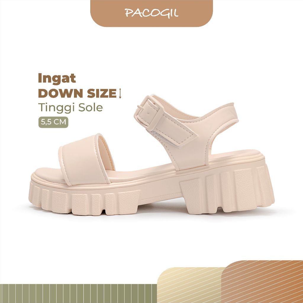 PACOGIL Cassia Sandal Platform Tinggi Fashion Wanita Cream / White / Grey 011
