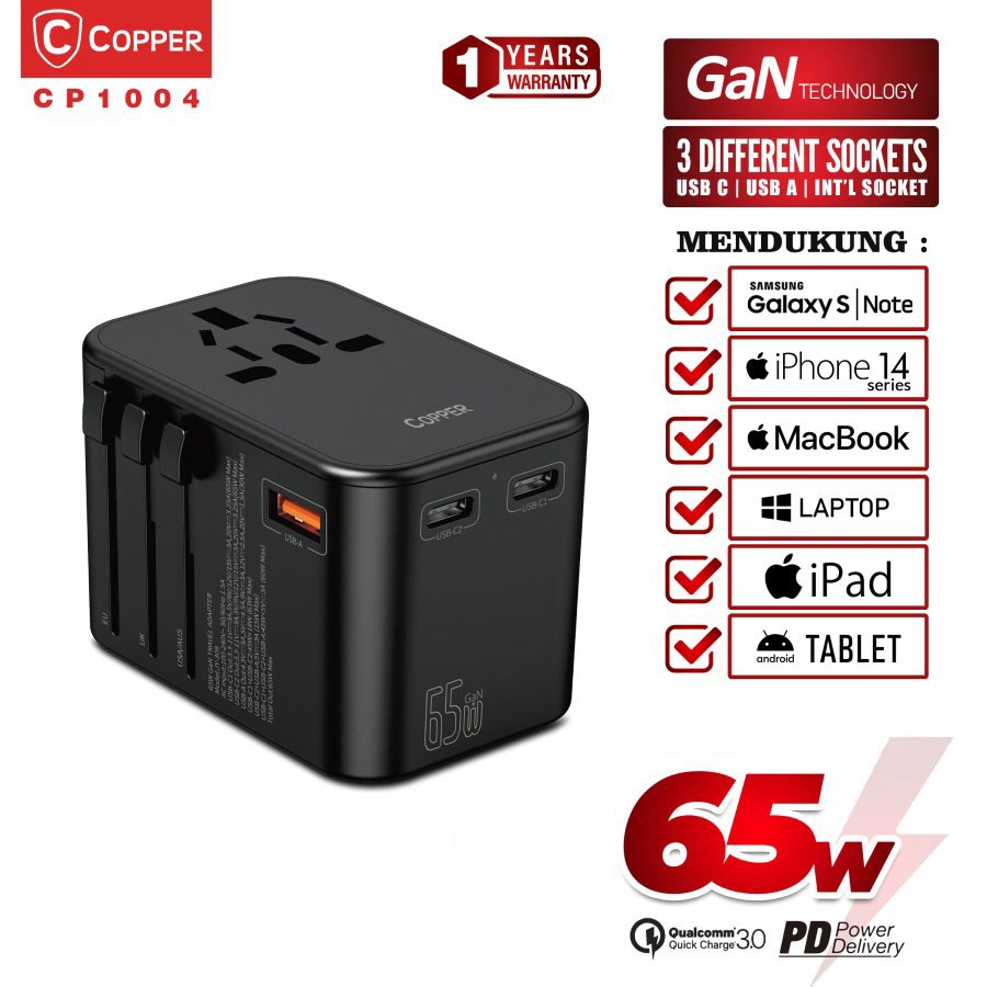 COPPER CP1004 Universal GAN Travel Adapter 65W - Super Fastcharging