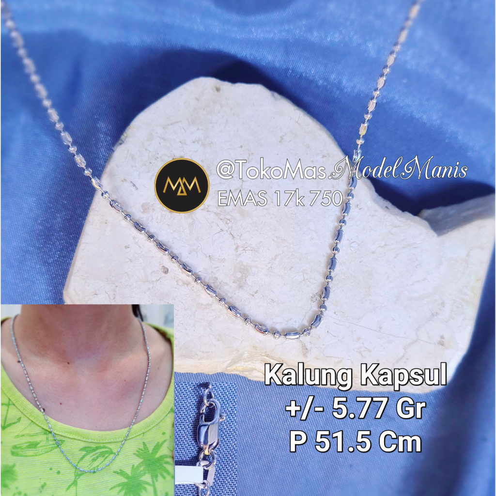 Kalung Kapsul + Biji Lada Ukir Emas Putih 750 kadar 17k