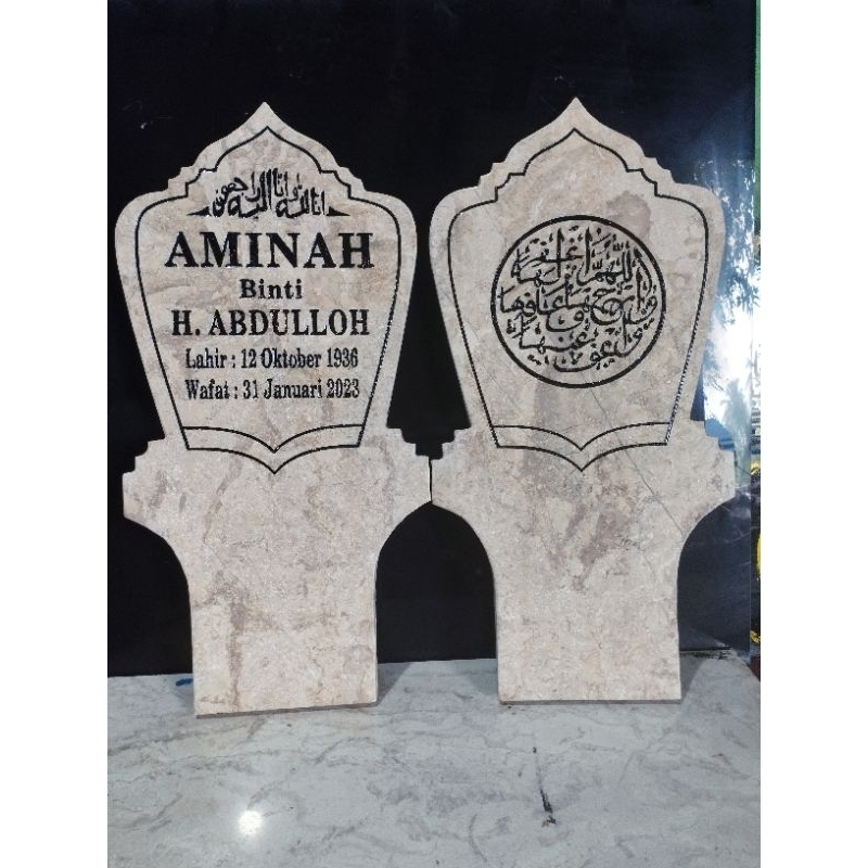 BATU NISAN MARMER 25X50 -+2M MARMER (NAMA + KALIGRAFI)