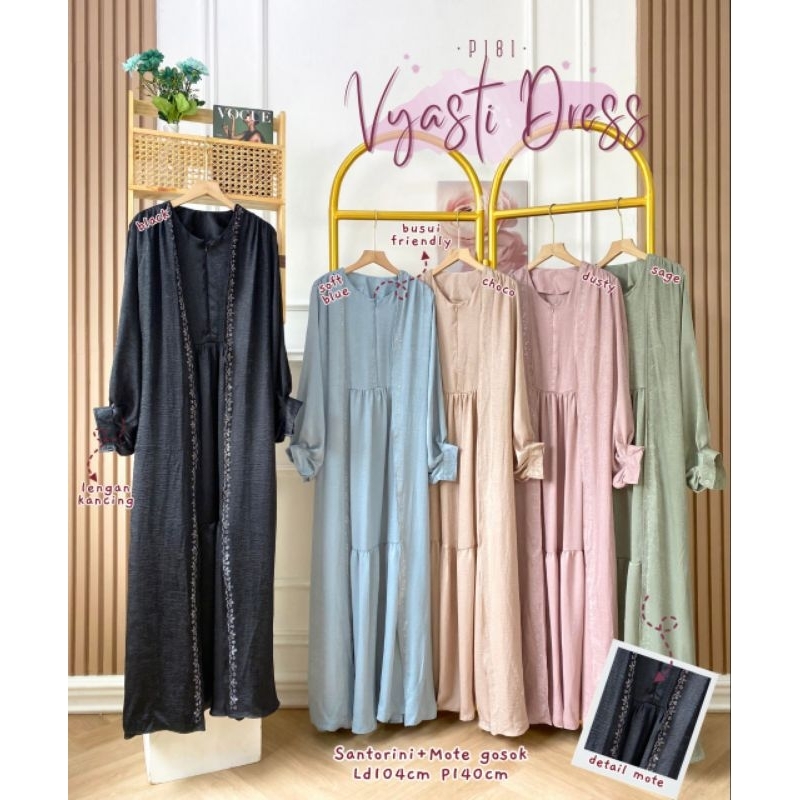 Grosir Vyasti Dress P181 bahan santorini mote gosok Ld 104