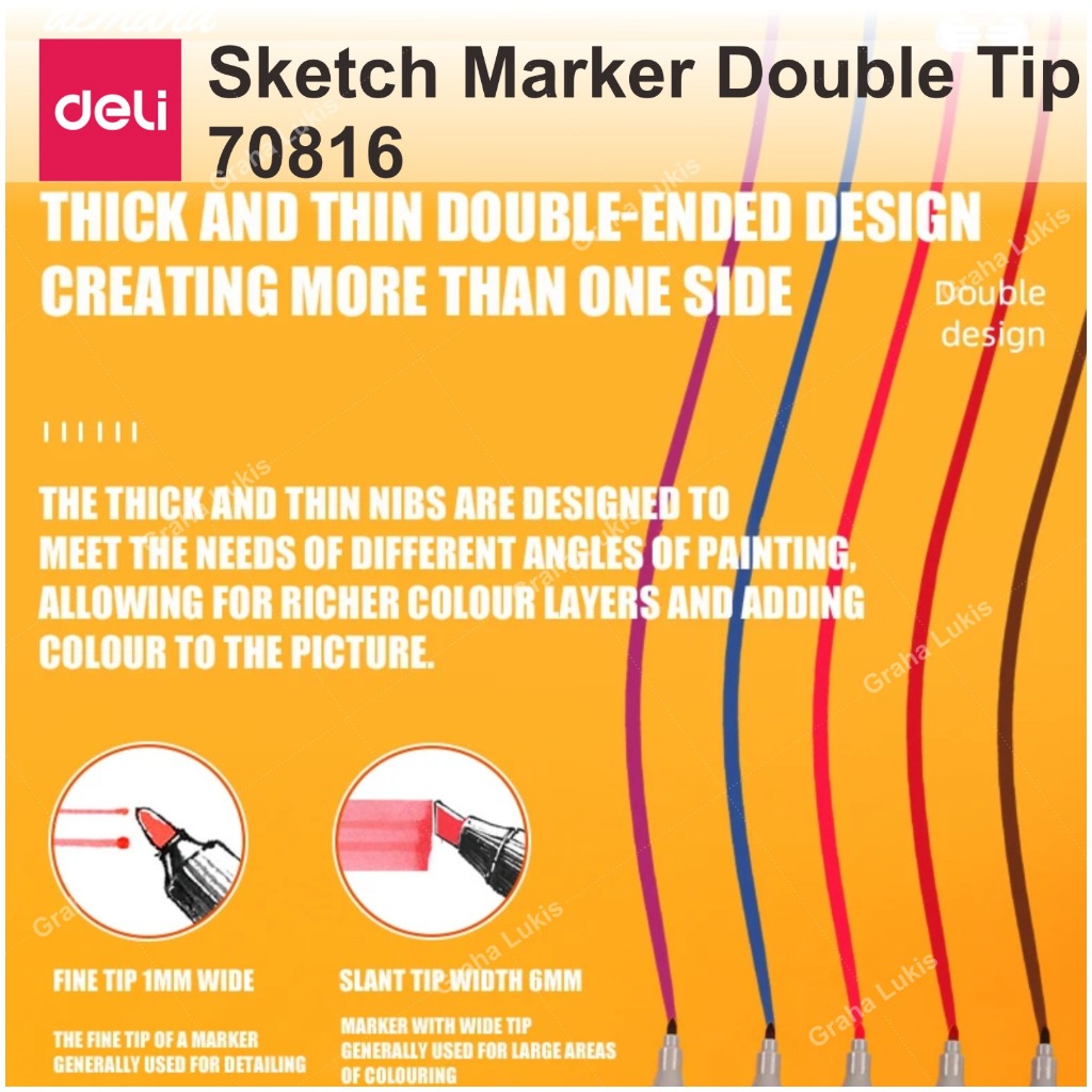 

RK Deli Marker color Water based / Spidol Sketch Double Nib (Bullet nib dan Chisel) 12 hingga 80