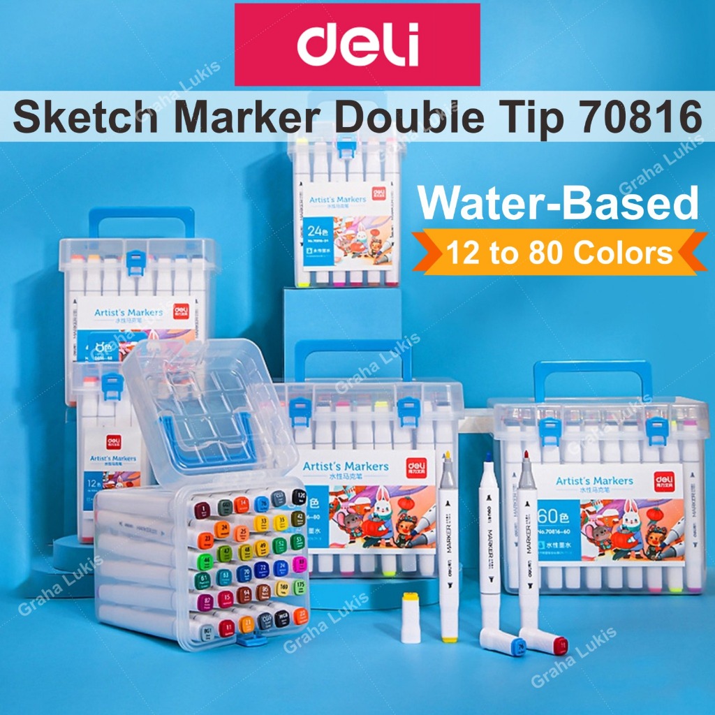 

DELI MARKER COLOR WATER BASED / SPIDOL SKETCH DOUBLE NIB (BULLET NIB DAN CHISEL) 12 HINGGA 80 WARNA