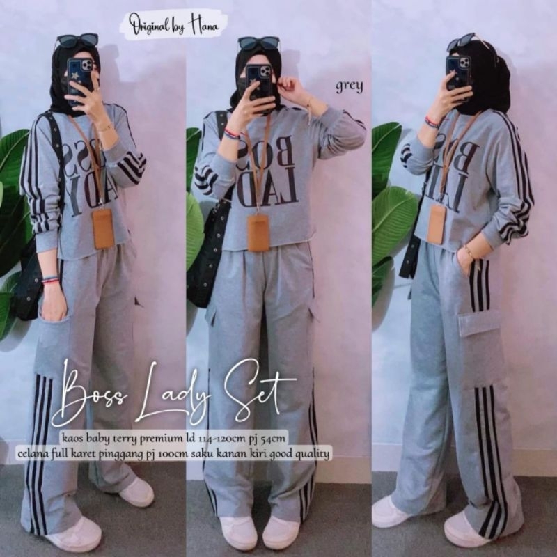 100% ORI Boss lady set daily by hana, set sports wanita - Salma cropa set olahraga