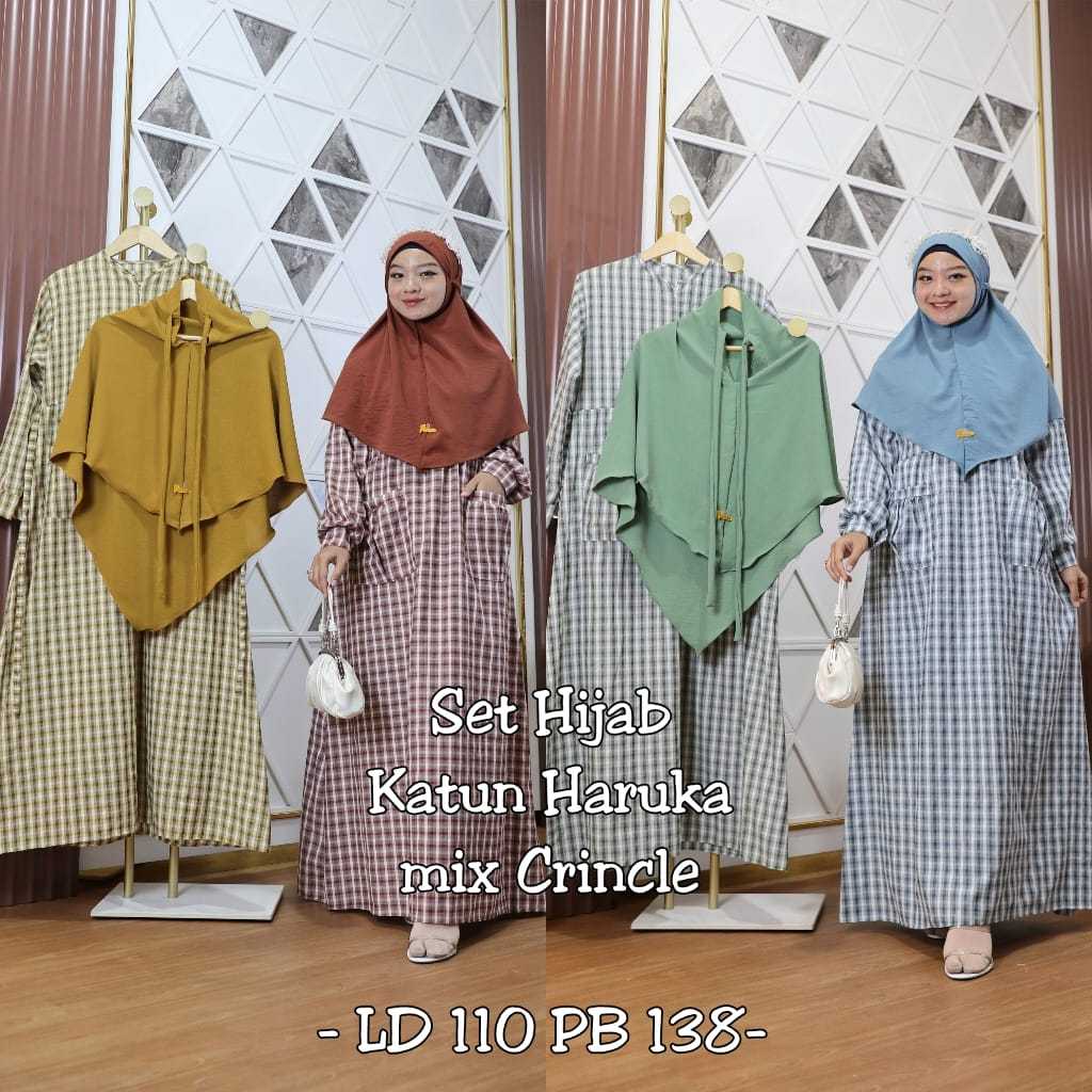 ONE SET HIJAB MOMY SET GAMIS+ HIJAB KATUN HARUKA/COD/GAMIS SET HIJAB WANITA MUSLIMAH