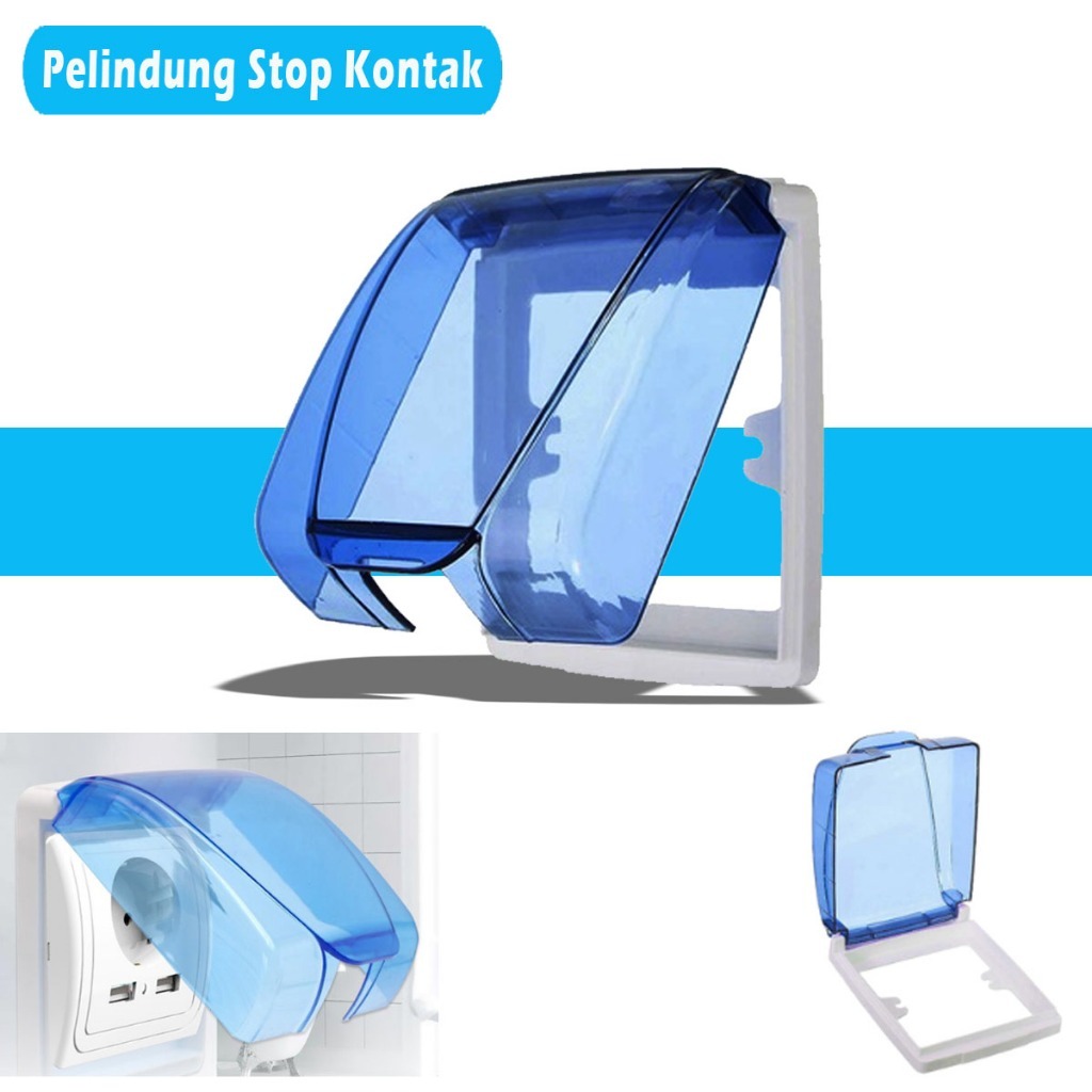 IDEKU Kotak Cover Tutup StopKontak Waterproof Biru - Box Tutup Colokan Listrik Anti Air Pengaman Sto