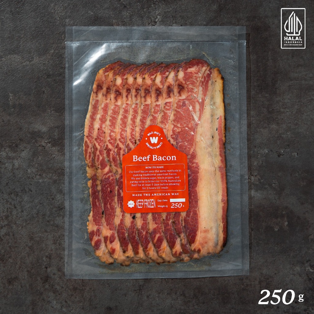 

Beef Bacon / Wild Jack's American Beef Bacon / Daging Sapi Bacon / Smoked Bacon / 250gr / 500gr