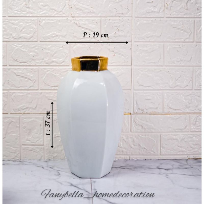 Vas Bunga Keramik Guci Putih Emas Gold Mewah Import Dekorasi Rumah Hiasan Rumah