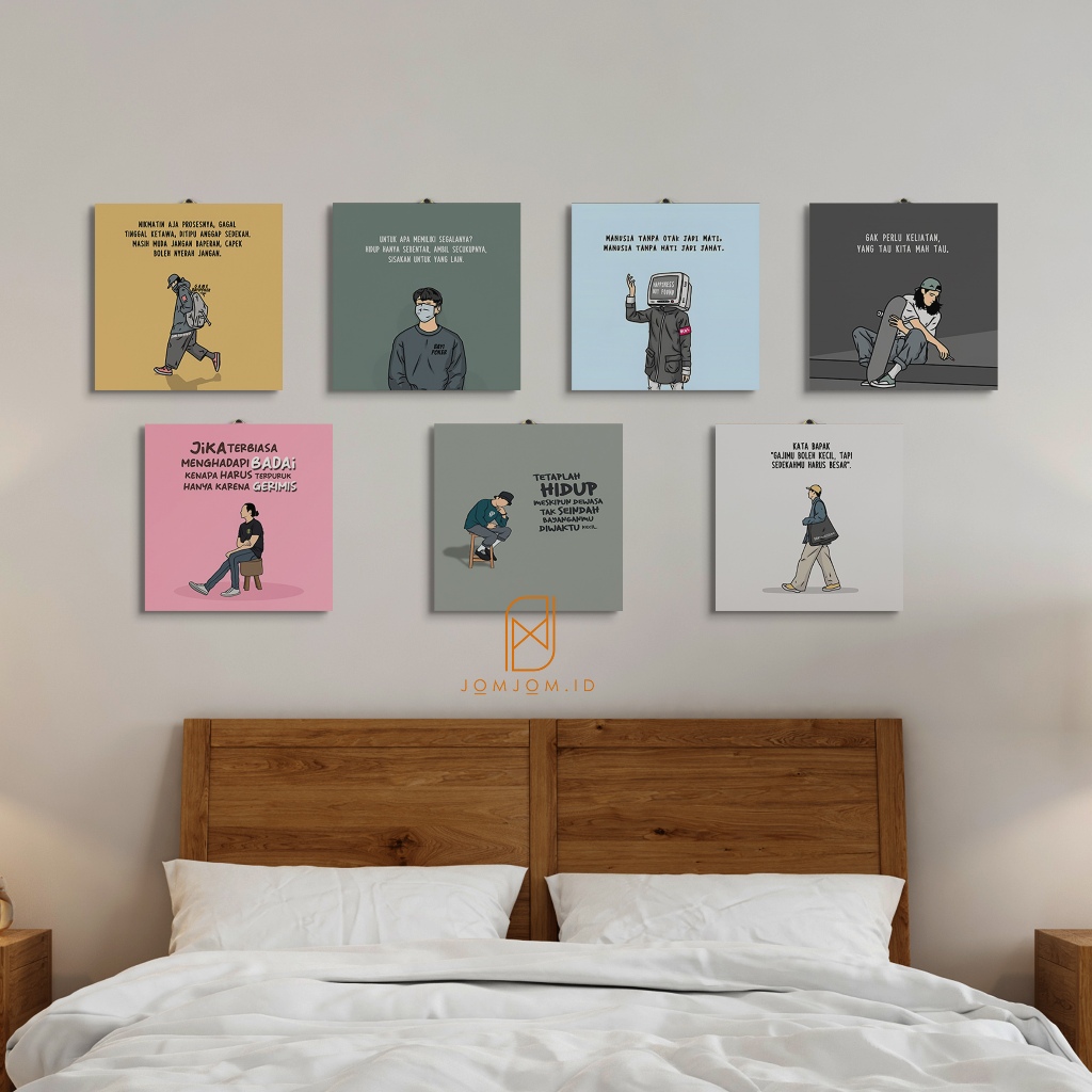 POSTER KAYU KATA KATA KARTUN LUCU / HIASAN DINDING KATA KATA CARTOON FLAT STYLE / PAJANGAN WALLDECOR