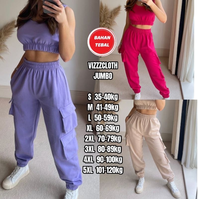 CELANA PANJANG WANITA JOGER KARGO TIGA SAKU KEMPOL WANITA KOREAN STYLE JUMBO S M L XL 2XL 3XL 4XL 5X